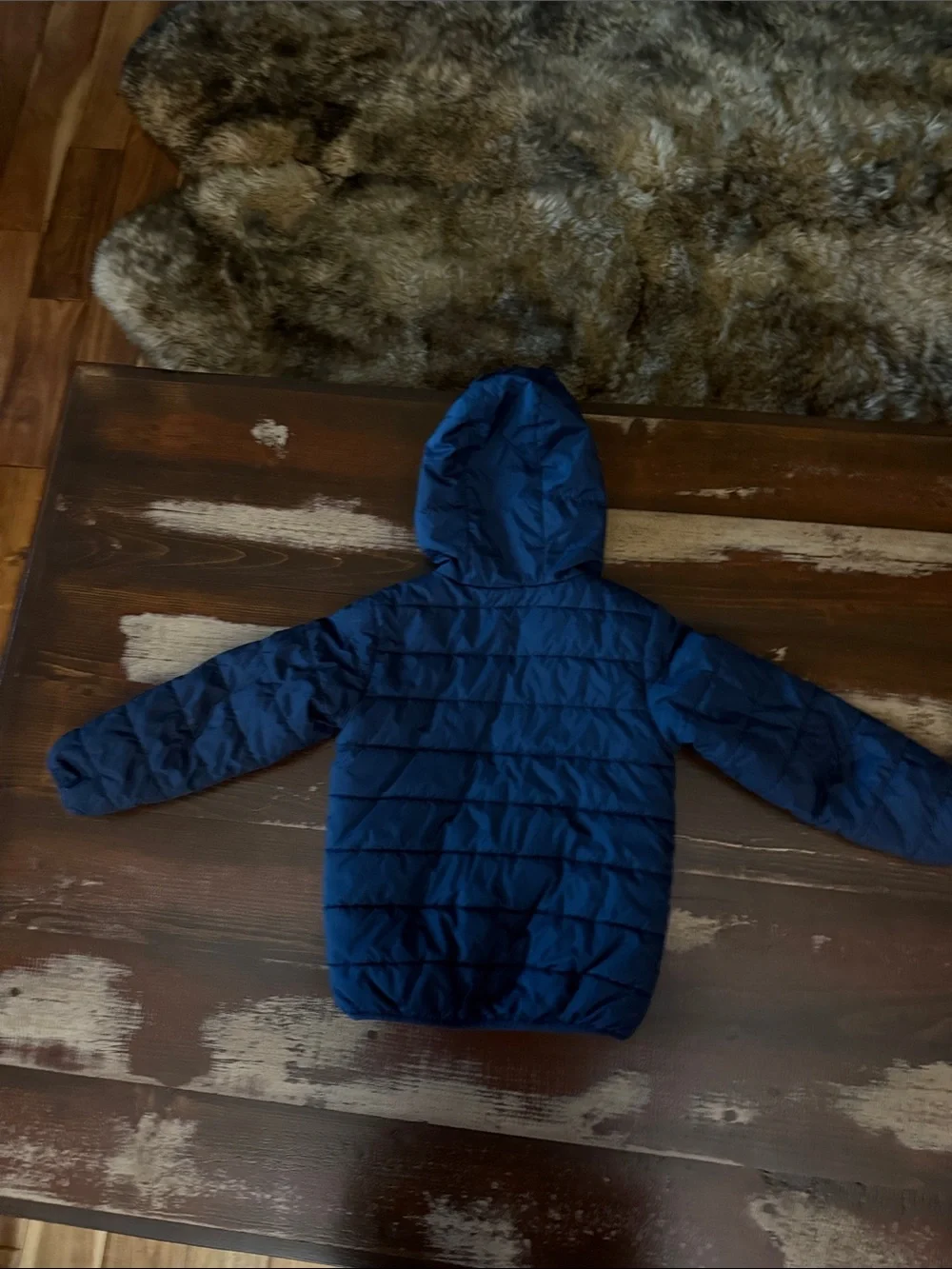 Nike Kids Navy Puffer Jacket with Red Trim and Hood Lining